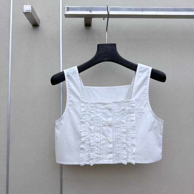 MIUMIU 26S SLEEVELESS CROPPED SQUARE-NECK TOP STYLE 1079