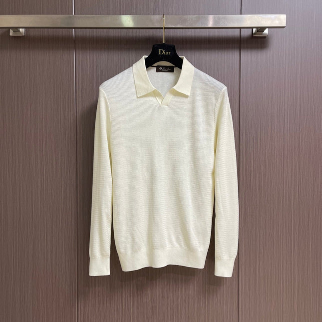 LORO PIANA 26S LONG-SLEEVE KNIT POLO SWEATER 909