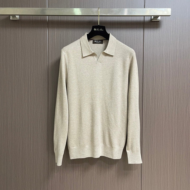 LORO PIANA 26S LONG-SLEEVE KNIT POLO SWEATER 908