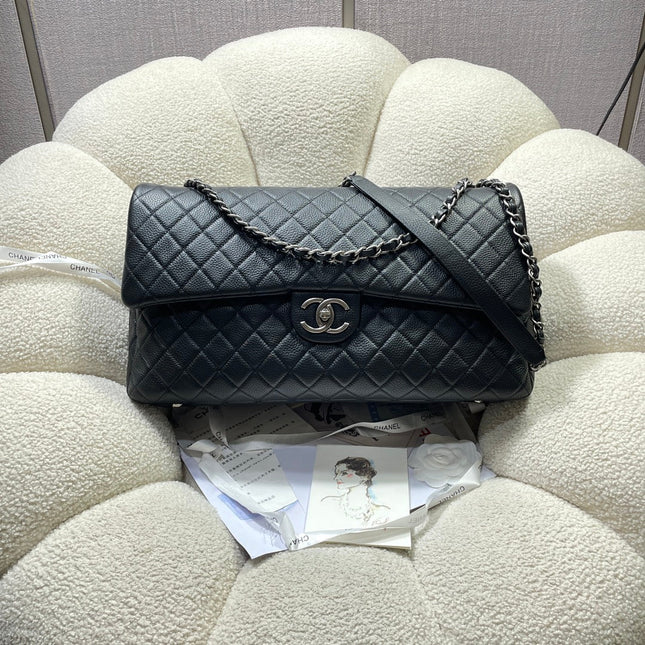 CHANEL 26S FLAP BAG 46 IN BLACK CAVIAR CALFSKIN