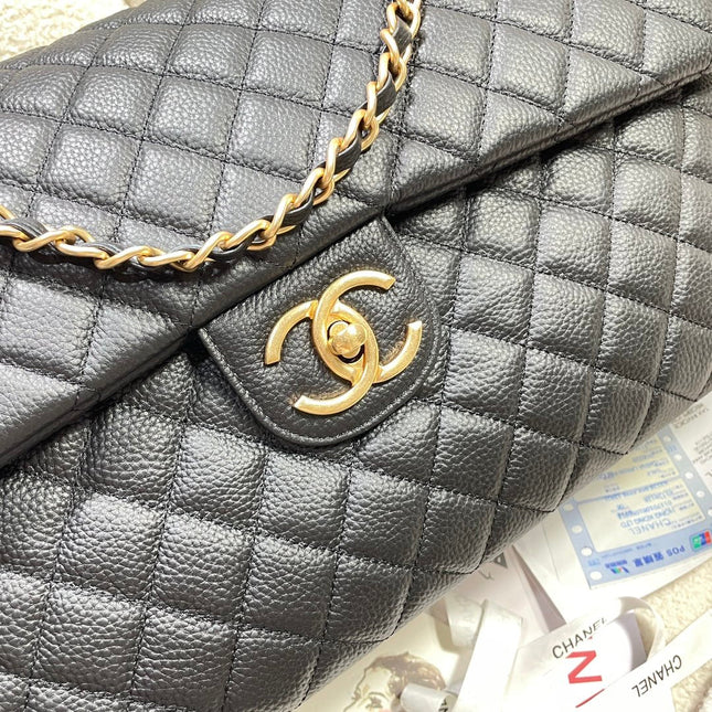 CHANEL 26S FLAP BAG 46 IN BLACK CAVIAR CALFSKIN WITH GOLD HARDWARE