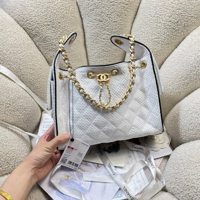 CHANEL 26S HOBO BAG 30 IN OFF-WHITE WOVEN SYNTHETIC FIBER
