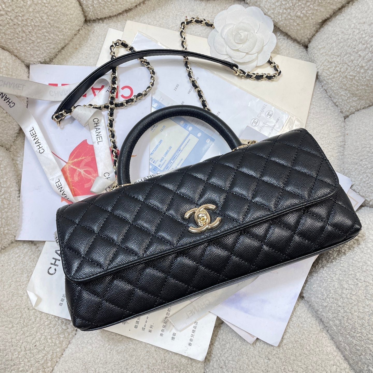CHANEL 26S COCO HANDLE BAG 32 IN BLACK CAVIAR CALFSKIN