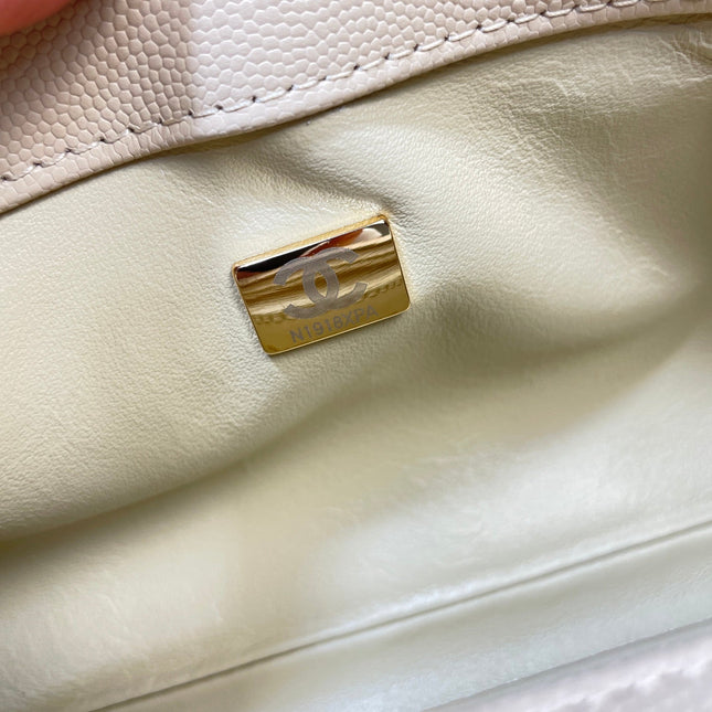 CHANEL 26S COCO HANDLE BAG 32 IN BEIGE CAVIAR CALFSKIN