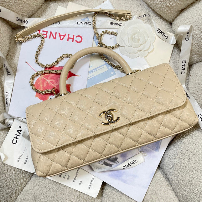 CHANEL 26S COCO HANDLE BAG 32 IN BEIGE CAVIAR CALFSKIN
