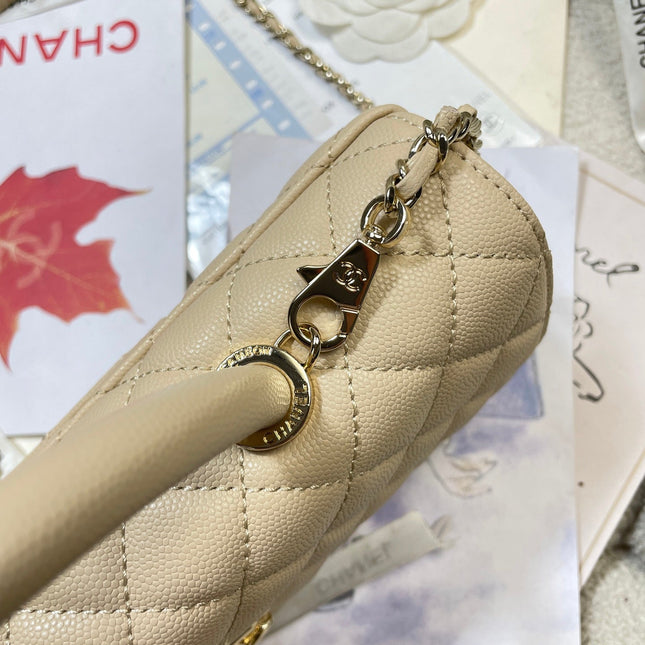 CHANEL 26S COCO HANDLE BAG 32 IN BEIGE CAVIAR CALFSKIN