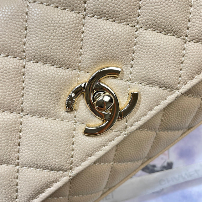 CHANEL 26S COCO HANDLE BAG 32 IN BEIGE CAVIAR CALFSKIN