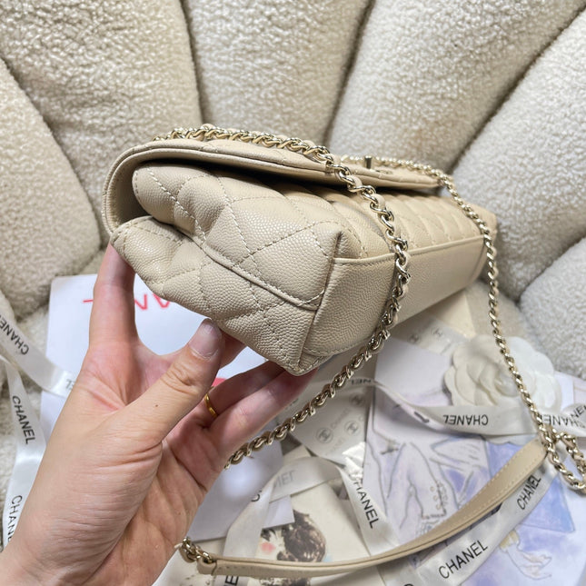 CHANEL 26S COCO HANDLE BAG 32 IN BEIGE CAVIAR CALFSKIN