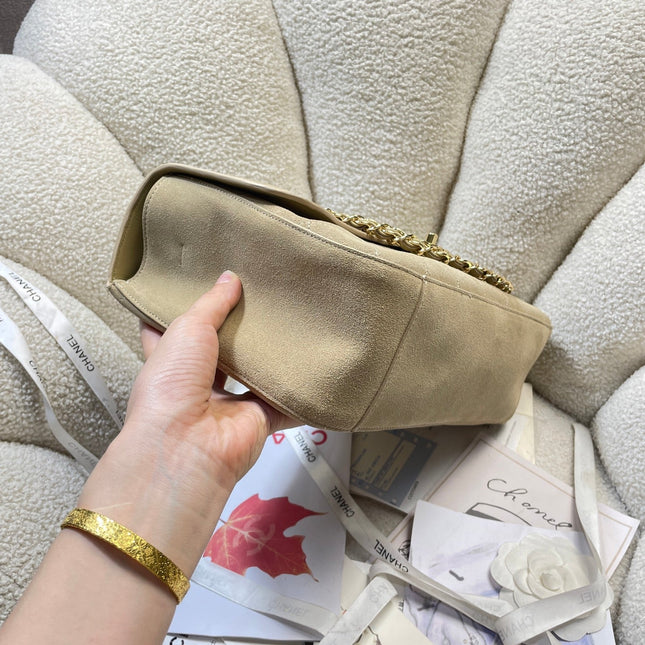 CHANEL 26S CLASSIC FLAP 33 IN BEIGE SUEDE