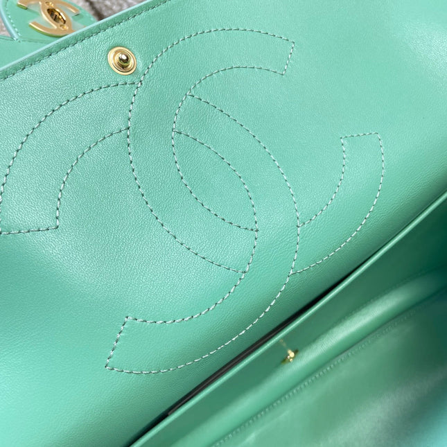 CHANEL 26S CLASSIC FLAP 33 IN MINT GREEN SUEDE