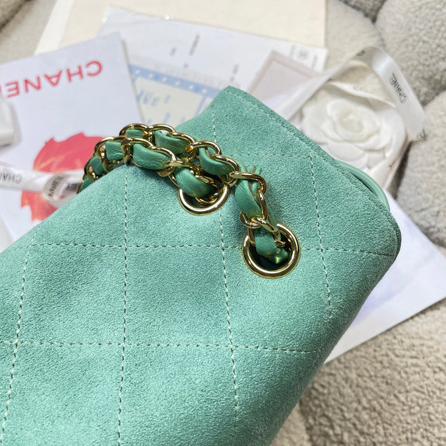 CHANEL 26S CLASSIC FLAP 33 IN MINT GREEN SUEDE