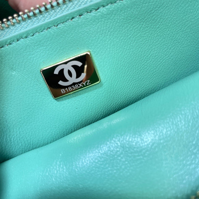 CHANEL 26S CLASSIC FLAP 33 IN MINT GREEN SUEDE