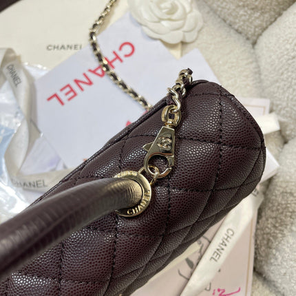 CHANEL 26S COCO HANDLE BAG 32 IN DARK BROWN CAVIAR CALFSKIN GOLD HARDWARE