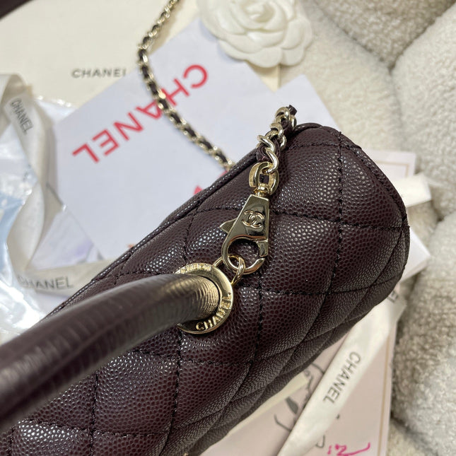 CHANEL 26S COCO HANDLE BAG 32 IN DARK BROWN CAVIAR CALFSKIN GOLD HARDWARE