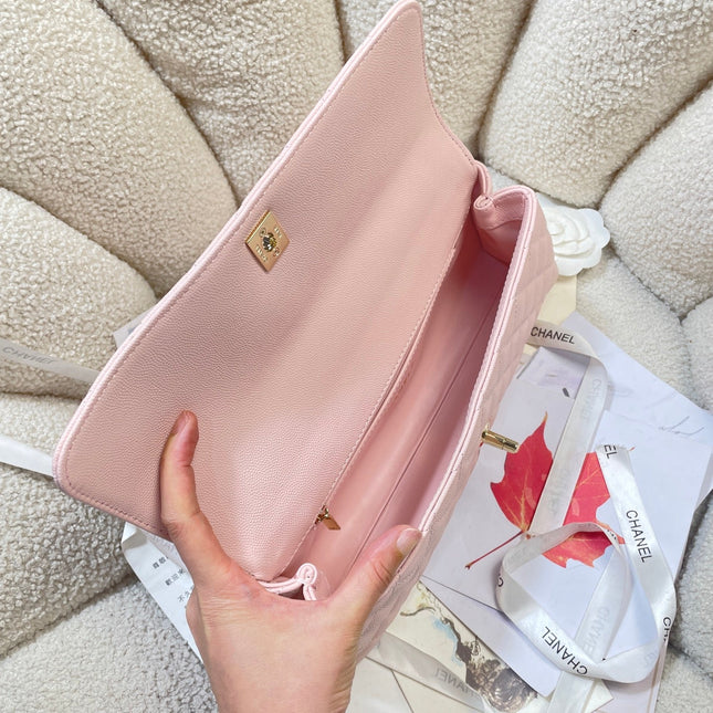 CHANEL 26S COCO HANDLE BAG 32 IN LIGHT PINK CAVIAR CALFSKIN GOLD HARDWARE