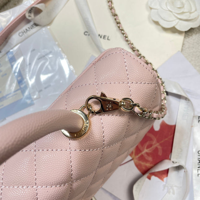 CHANEL 26S COCO HANDLE BAG 32 IN LIGHT PINK CAVIAR CALFSKIN GOLD HARDWARE