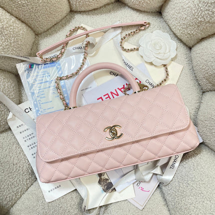 CHANEL 26S COCO HANDLE BAG 32 IN LIGHT PINK CAVIAR CALFSKIN GOLD HARDWARE