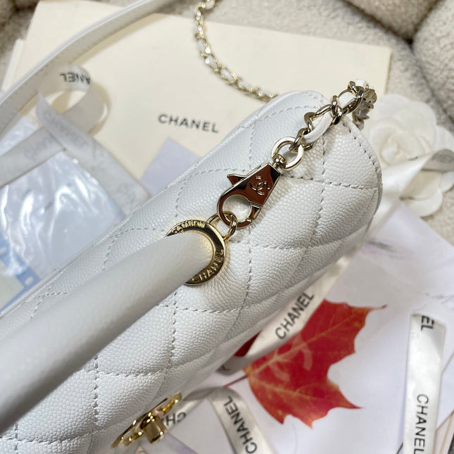 CHANEL 26S COCO HANDLE BAG 32 IN WHITE CAVIAR CALFSKIN GOLD HARDWARE