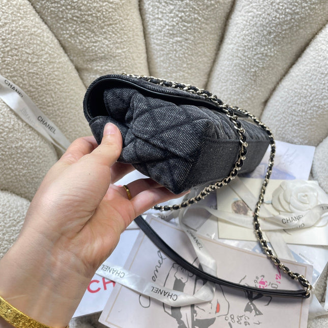 CHANEL 26S COCO HANDLE BAG 32 IN DARK BLUE DENIM GOLD HARDWARE