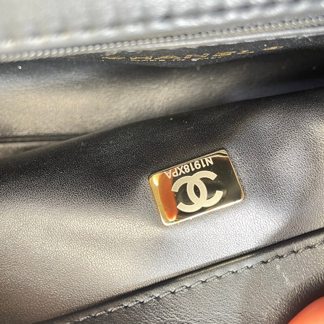 CHANEL 26S COCO HANDLE BAG 32 IN DARK BLUE DENIM GOLD HARDWARE