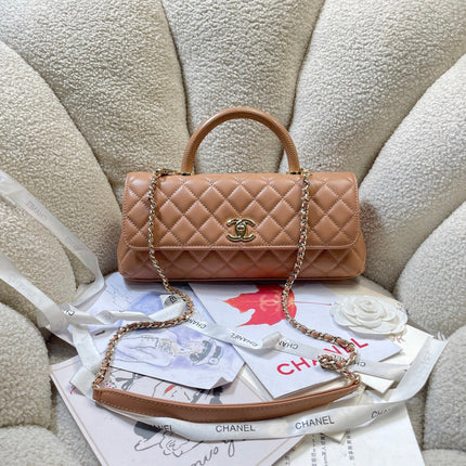CHANEL 26S COCO HANDLE BAG 32 IN DARK BEIGE CAVIAR CALFSKIN GOLD HARDWARE