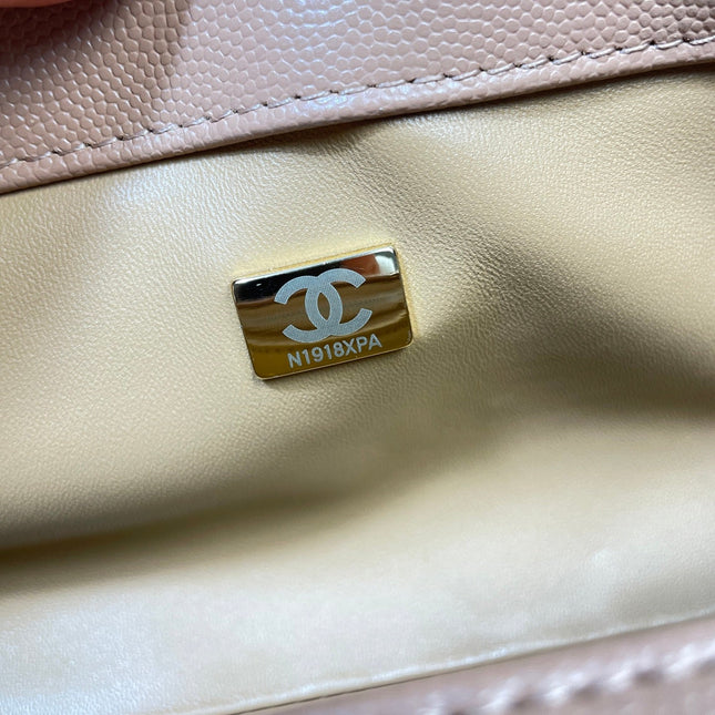 CHANEL 26S COCO HANDLE BAG 32 IN DARK BEIGE CAVIAR CALFSKIN GOLD HARDWARE
