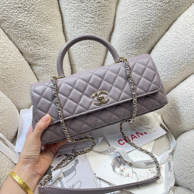 CHANEL 26S COCO HANDLE BAG 32 IN LIGHT PURPLE CAVIAR CALFSKIN GOLD HARDWARE