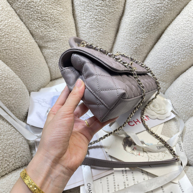 CHANEL 26S COCO HANDLE BAG 32 IN LIGHT PURPLE CAVIAR CALFSKIN GOLD HARDWARE