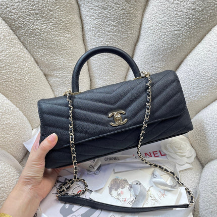 CHANEL 26S COCO HANDLE BAG 32 IN BLACK GRAINED CALFSKIN GOLD HARDWARE
