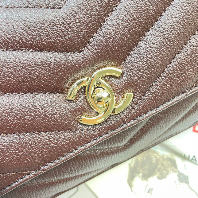 CHANEL 26S COCO HANDLE BAG 32 IN BURGUNDY RED GRAINED CALFSKIN GOLD HARDWARE