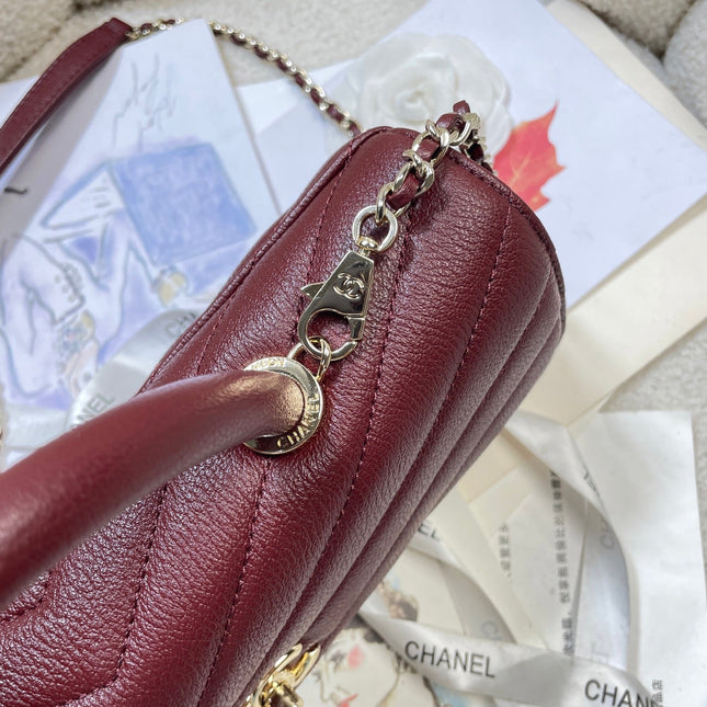 CHANEL 26S COCO HANDLE BAG 32 IN DARK RED GRAINED CALFSKIN GOLD HARDWARE