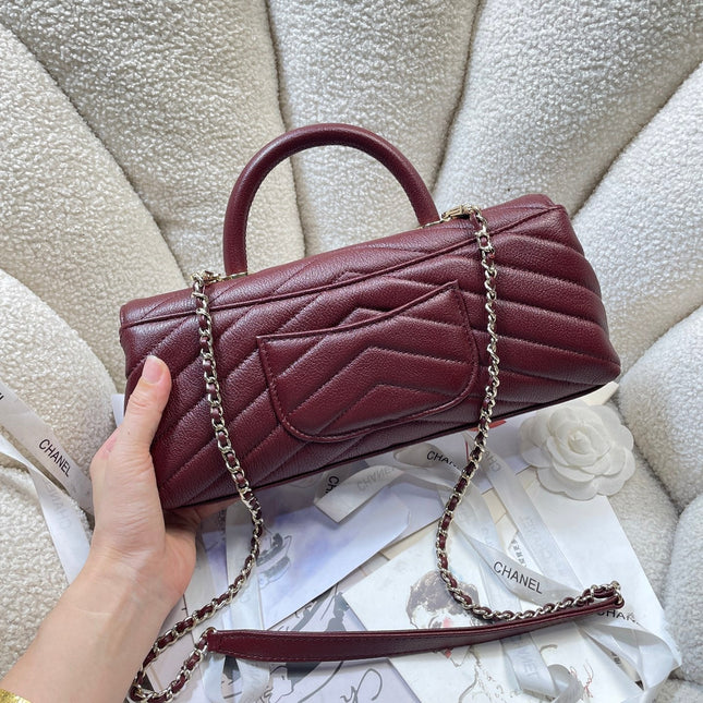 CHANEL 26S COCO HANDLE BAG 32 IN DARK RED GRAINED CALFSKIN GOLD HARDWARE