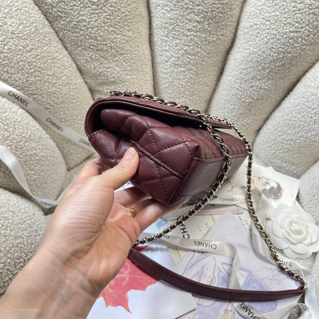 CHANEL 26S COCO HANDLE BAG 32 IN DARK RED CAVIAR CALFSKIN GOLD HARDWARE