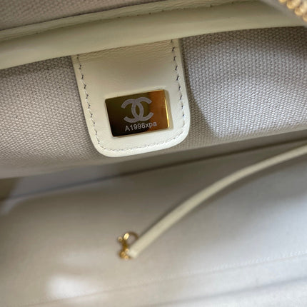 CHANEL 26S TOP HANDLE BAG MEDIUM 35 IN BLACK QUILTED SUEDE AND CALFSKIN GOLD HARDWARE