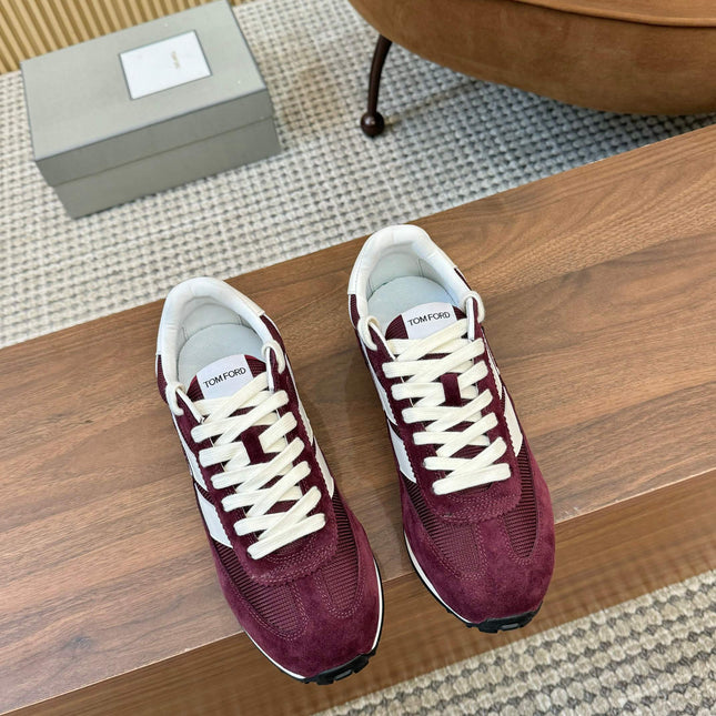 TOM FORD SNEAKERS  IN DARK BURGUNDY RED MESH AND SUEDE 434241