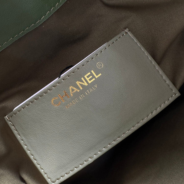 CHANEL 25S HOBO BAG 30 IN MOSS GREEN SUEDE WITH GOLD HARDWARE