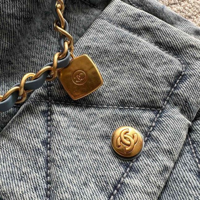 CHANEL 25S HOBO BAG 38 IN BLUE DENIM WITH GOLD HARDWARE