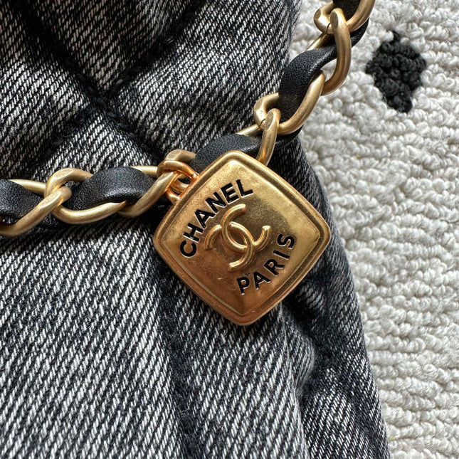 CHANEL 25S HOBO BAG 38 IN DARK GREY DENIM WITH GOLD HARDWARE