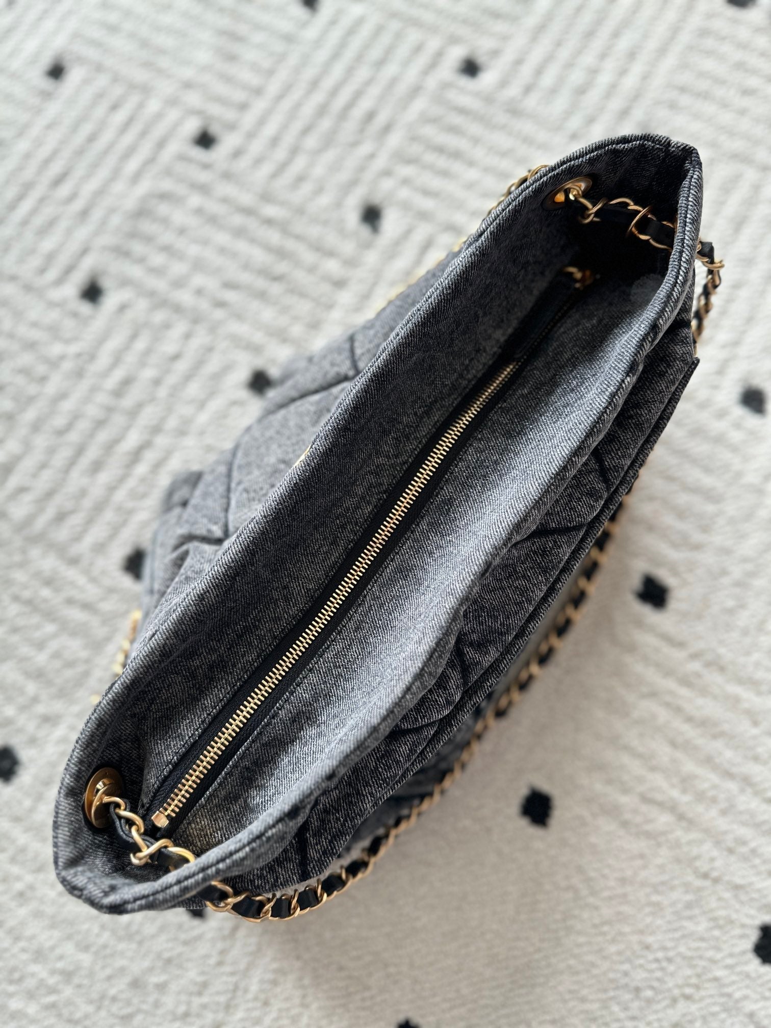 CHANEL 25S HOBO BAG 38 IN DARK GREY DENIM WITH GOLD HARDWARE