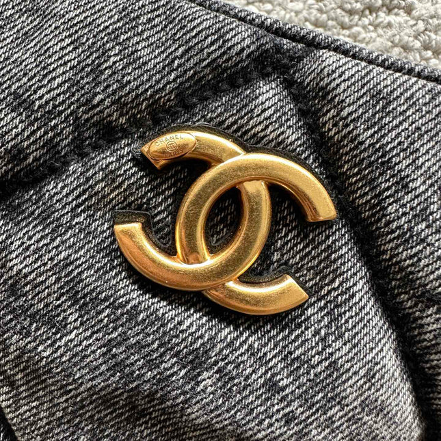 CHANEL 25S HOBO BAG 38 IN DARK GREY DENIM WITH GOLD HARDWARE