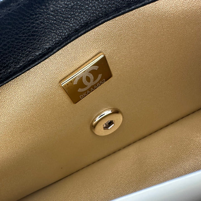 CHANEL 25S CLASSIC FLAP BAG MINI 20 IN BLACK LAMBSKIN WITH GOLD HARDWARE