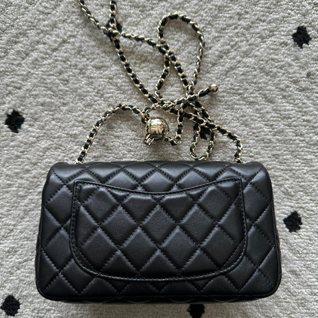 CHANEL 25S CLASSIC FLAP BAG MINI 20 IN BLACK LAMBSKIN WITH GOLD HARDWARE