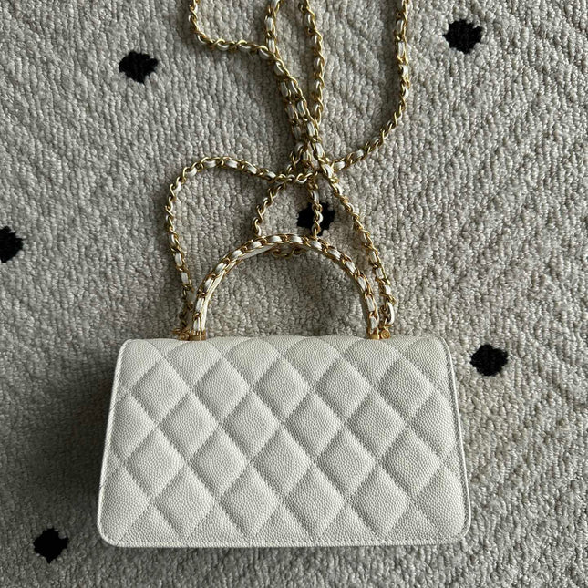 CHANEL 25S CLASSIC WALLET ON CHAIN 19 IN WHITE LAMBSKIN WITH GOLD HARDWARE
