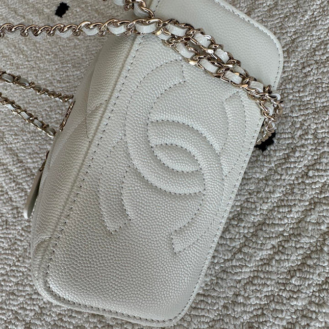 CHANEL 25S VANITY BAG 17 IN WHITE CAVIAR LEATHER WITH GOLD HARDWARE