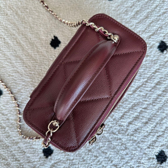 CHANEL 25S VANITY BAG 17 IN DARK RED CAVIAR LEATHER WITH GOLD HARDWARE