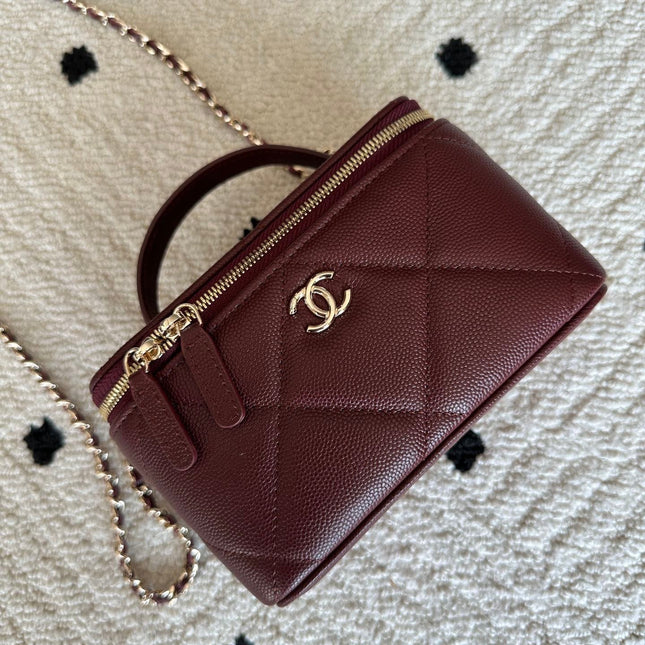CHANEL 25S VANITY BAG 17 IN DARK RED CAVIAR LEATHER WITH GOLD HARDWARE