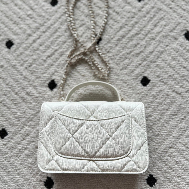 CHANEL 25S MINI FLAP BAG 19 IN WHITE CAVIAR LEATHER