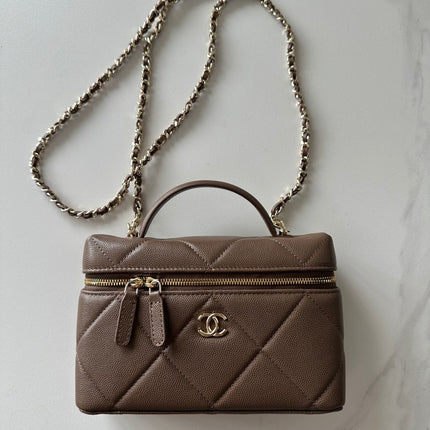 CHANEL 25S VANITY CLASSIC FLAP 19 IN CHOCOLATE BROWN QUILTED CALFSKIN GOLD HARDWARE