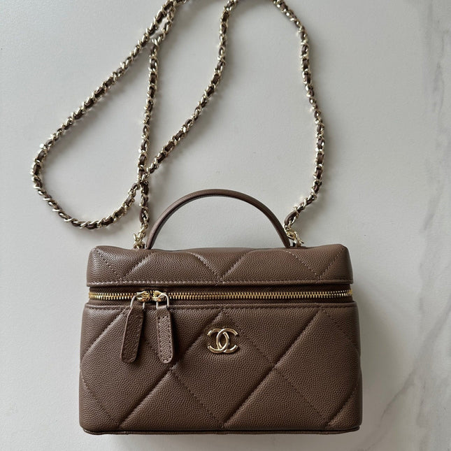 CHANEL 25S VANITY CLASSIC FLAP 19 IN CHOCOLATE BROWN QUILTED CALFSKIN GOLD HARDWARE