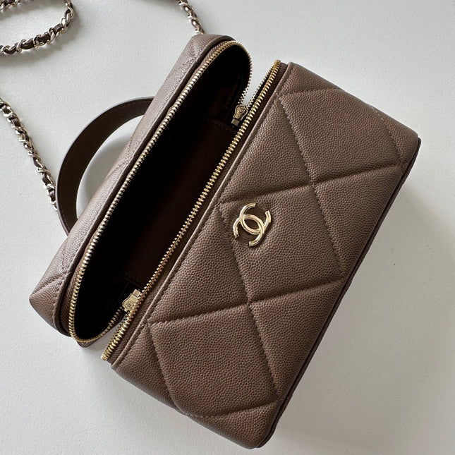 CHANEL 25S VANITY CLASSIC FLAP 19 IN CHOCOLATE BROWN QUILTED CALFSKIN GOLD HARDWARE